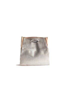 DANIELLA LEHAVI Bag Honeycomb Metallic Brown Leather Tote Folding Clutch